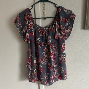 Xhilaration Floral Blouse - Gray and Red